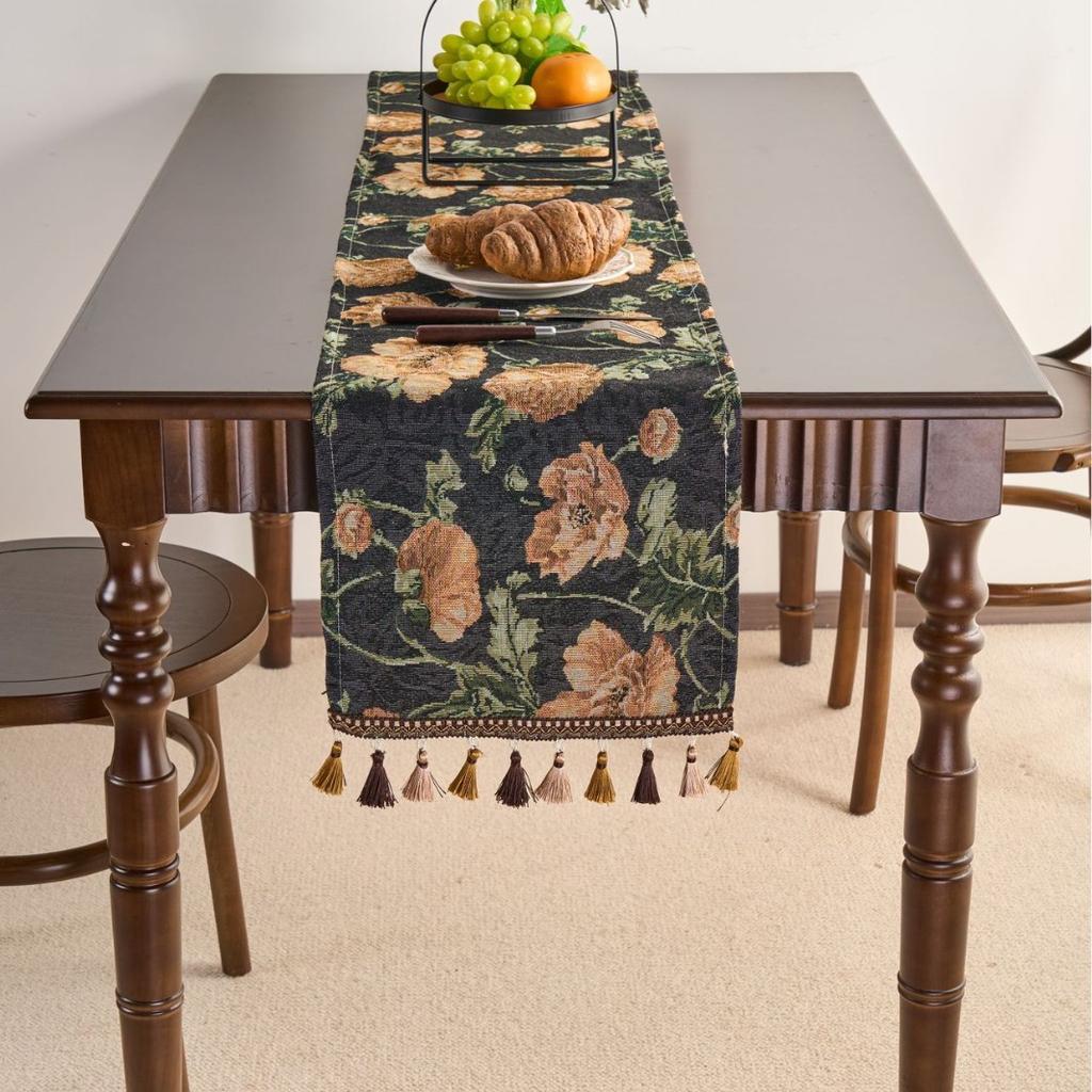 Table Flag Red Jacquard Tea Flag Fringed Ethnic Style Geometric Tv Cabinet Coffee Table Long Cover Decoration