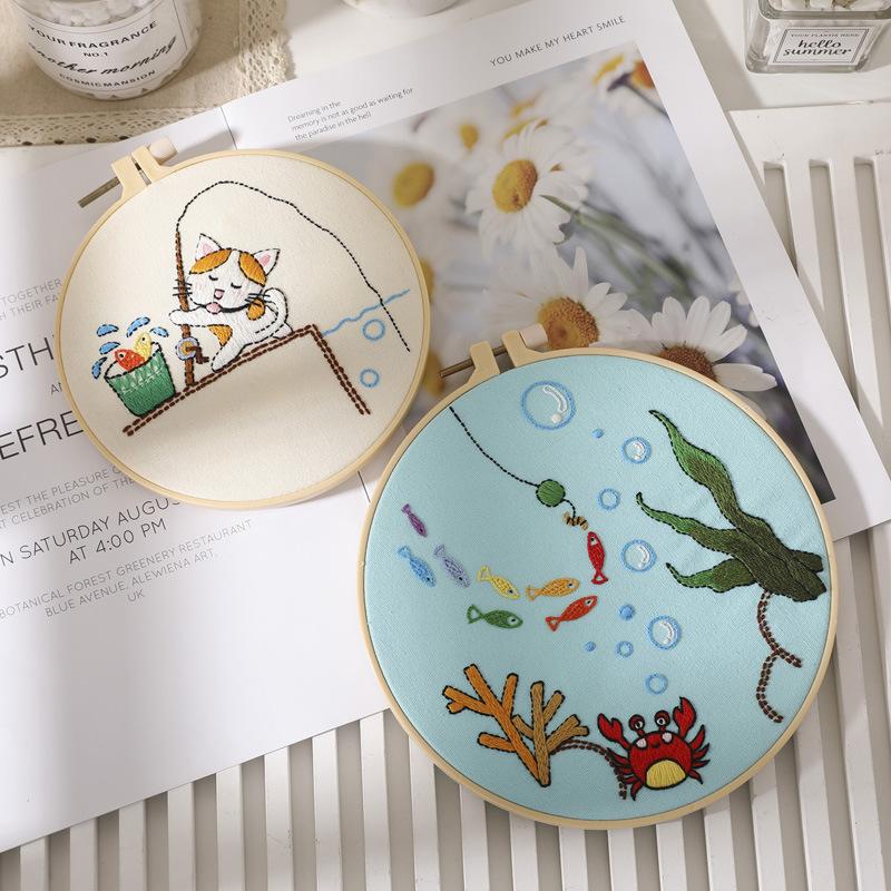 Diy Handmade Embroidery Material Package, Giraffe Elephant Rainbow Girl Balloon 2 Pieces Under The Sea