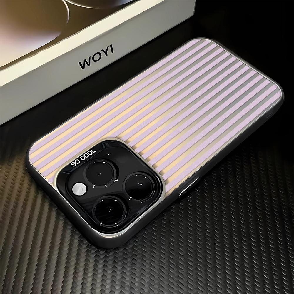 Gentle Purple Grey Stripe Shockproof Phone Case for iPhone 17 17E 16 15 14 13 12 11 Pro Max imitate Laser Silver hard Cover