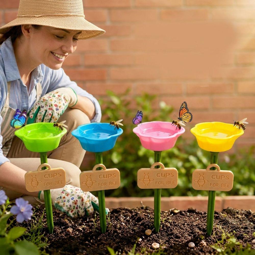 Flower Shaped Bee Watering Station Weatherproof Rust-resistant Wild Bees Water Bowl Colorful UV Resistant Bird Water Dispenser