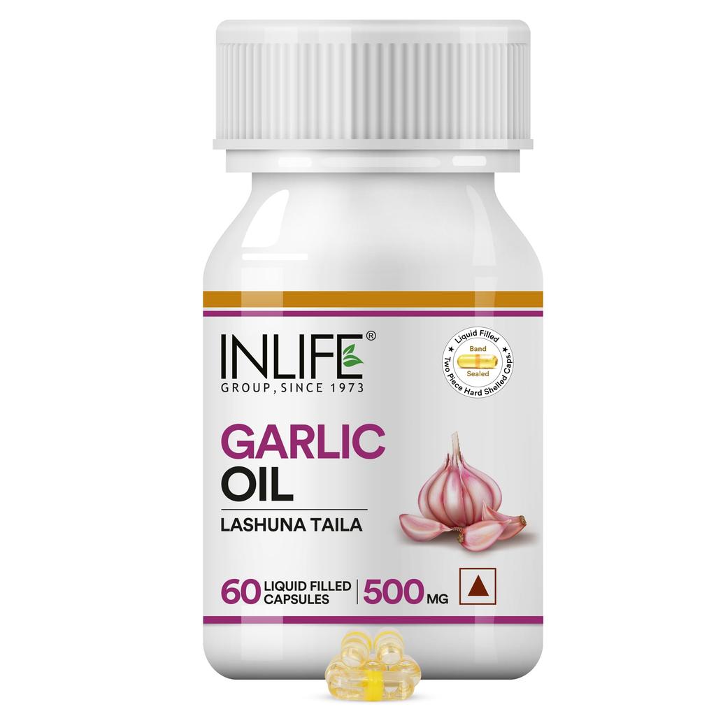 INLIFE Garlic Oil Supplement 500mg, Lashuna Taila, 60 Capsules