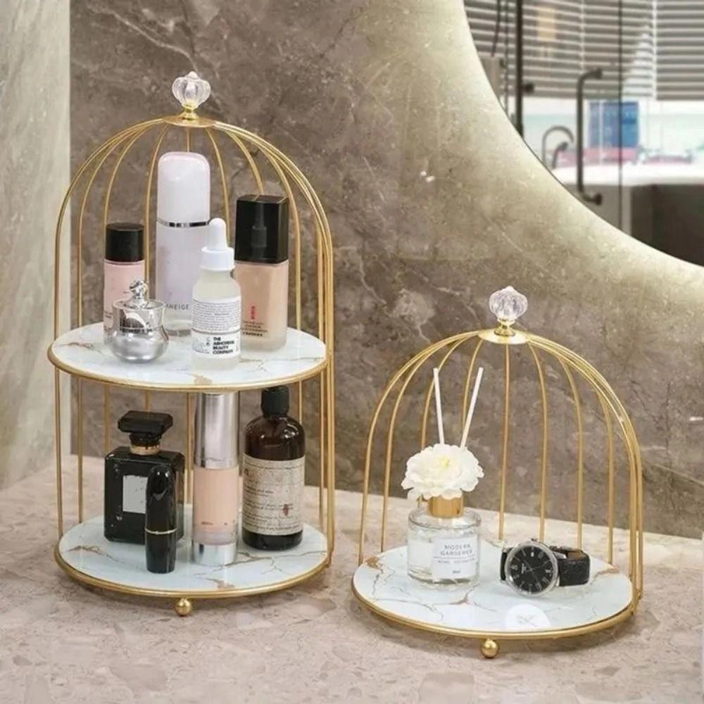 Double-layer Makeup Storage Shelf Large-capacity Bird Cage Holder Cosmetic Shelf  Storage Rack