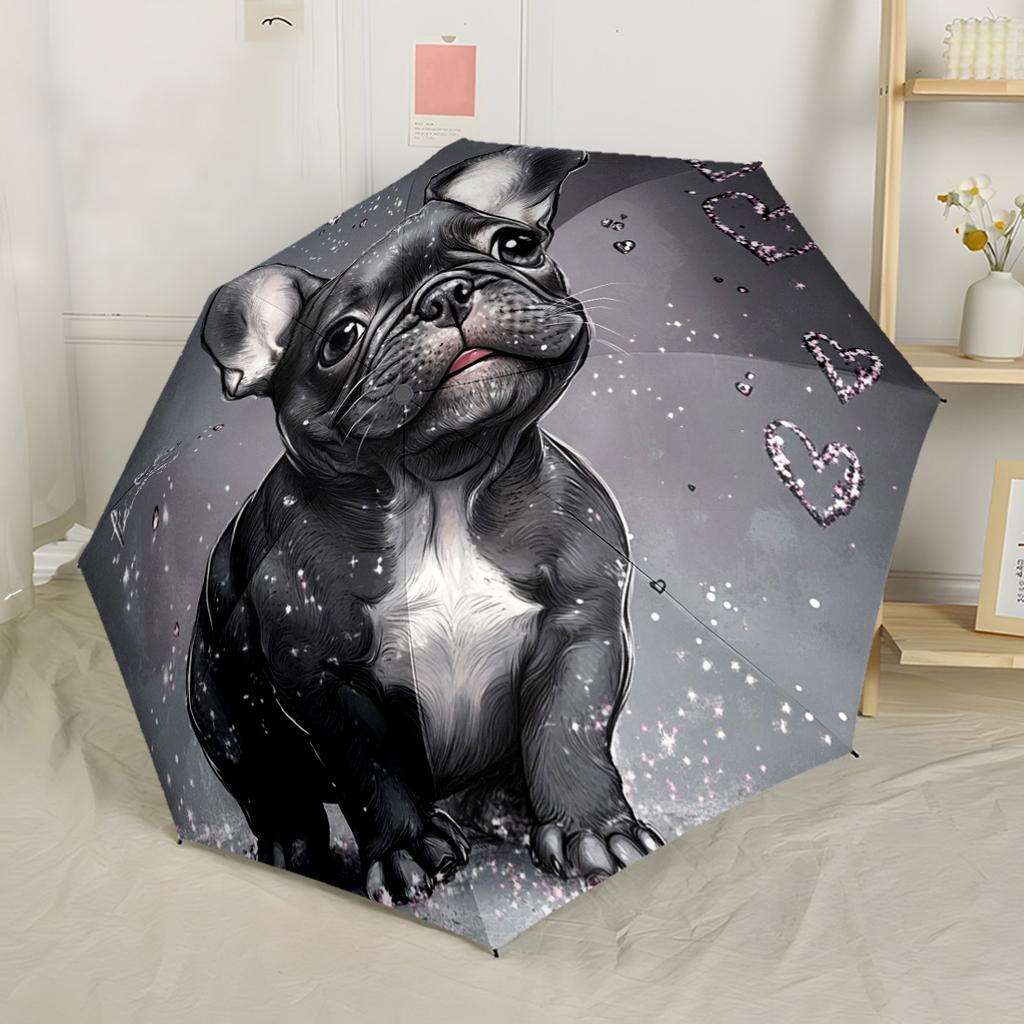 Love For The French Bulldog Portable Automatic Umbrella Folding Umbrella with 8 Ribs Lightweight All-Season Use Fashionable Stylish Gift for Women