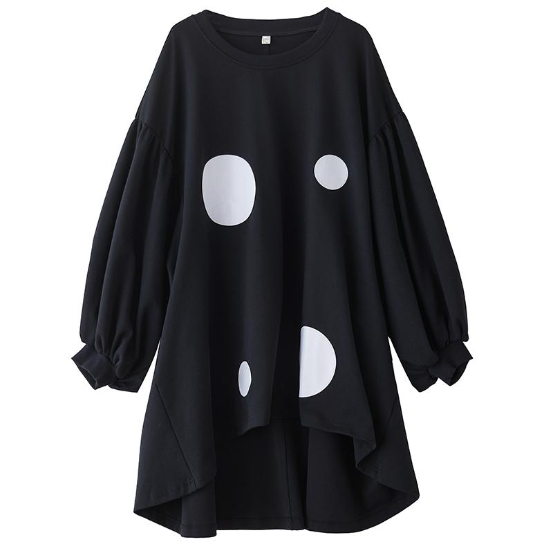 DIMANAF 2025 Women Plus Size Autumn Shirt Dress Loose Casual Oversize Long Sleeve Vintage Dress Black