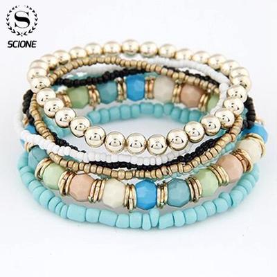 Módní ženy pro domácnost Módní český vícevrstvý náramek z korálků Stretch náramek v etnickém stylu