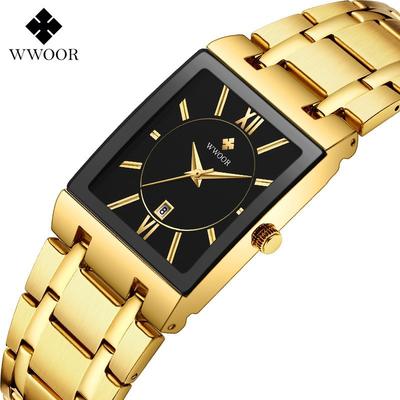 Wwoor Halten Liebe Quadratisch Herren Stahlarmband Uhr Quarz Uhr Wasserdicht Business Herren