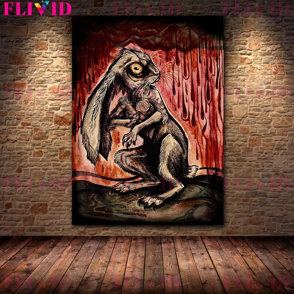 Bloodthirsty Lamb And Snake,Owl Vintage Terrible Animal Wall Art Canvas Painting Owl And Goat Man Abstract Poster Print Decor No Frame