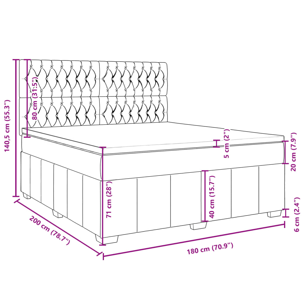 Box Spring Bed with Mattress Dark Grey 180 x 200 cm Fabric