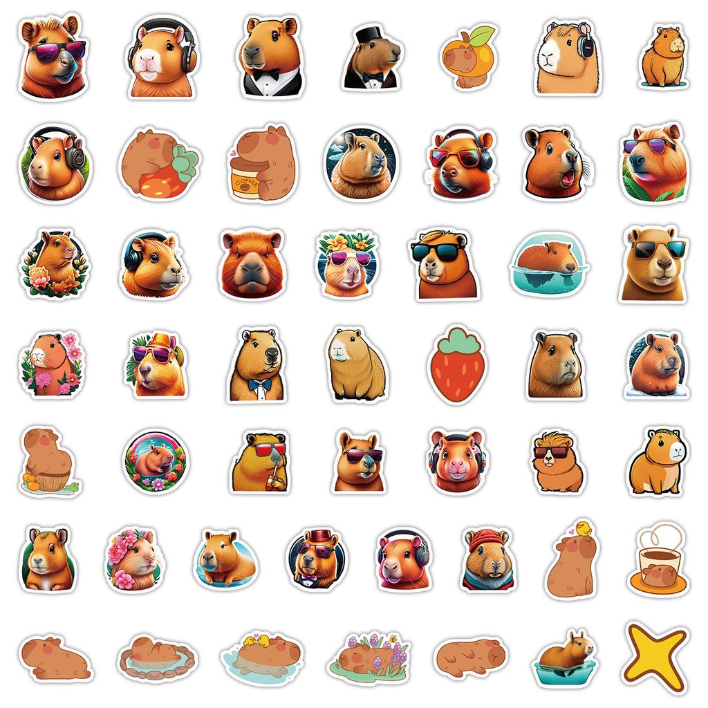 50 Capybara Doodle Stickers Suitcase Skateboard Car Decoration Stickers Waterproof Creative Animal Cartoon Stickers