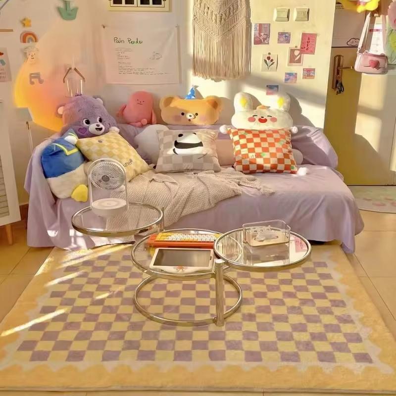Fashion simple girl bedroom bedside carpet modern living room bedroom popular pattern carpet Checkerboard Large Area Carpets