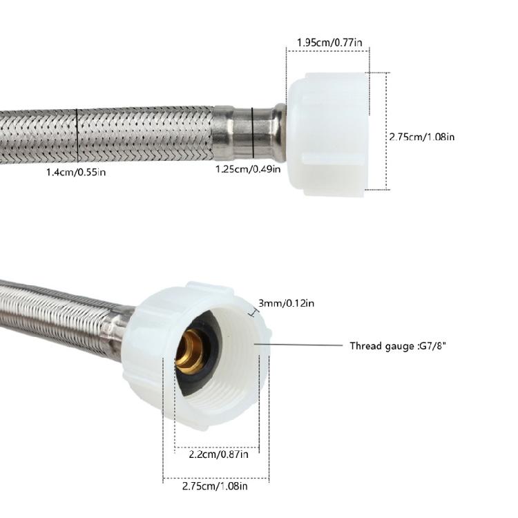 7/8inch To 1/2inch Flexible Toilet Hose Connector Braided Toilet Water Supply Line Stainless Steel Braided Hose