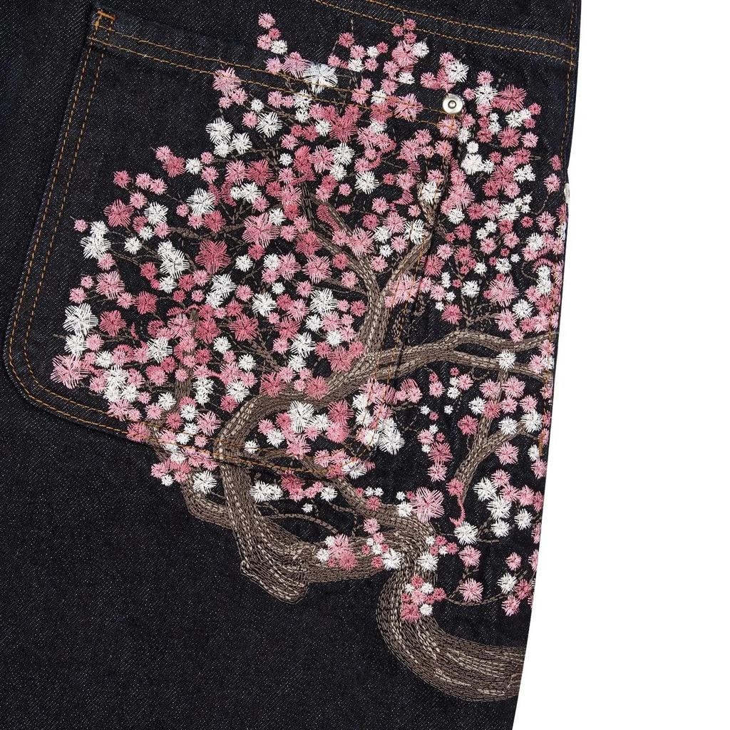 Jeans Larghi Y2K Ricamo Fiori di Ciliegio Pantaloni in Denim Uomo Donna Streetwear Hiphop Americano Pantaloni in Denim a Gamba Larga