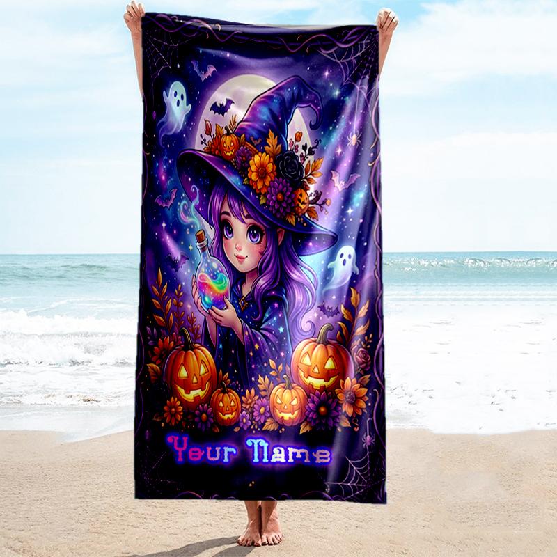 1PC Custom Name Halloween Magic Potion Beach Towel Highly Absorbent And Sand-Resistant Towel for Swimming, Pool, Yoga, And Travel Lightweight