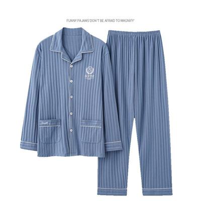 Erkek İlkbahar ve Sonbahar Yeni Uzun kollu Kore Versiyonu Ev Giysileri Düz Renk Eğlence Baskılı Pamuk Sense Pijama Takımı