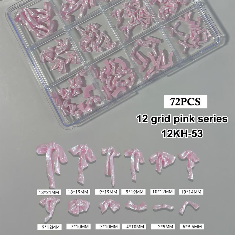 48/72Pcs Nail Satin Light Nail Charms Bowknot Jewelry Soft Carved Resin Bow Tie Nail Art Decoration Ribbon Bow  Diy