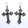 Goth Large Detailed Cross Black Drill Jewel Earrings Silver Color Gothic Punk Jewellery Fashion Gorgeous Statement Women Gift