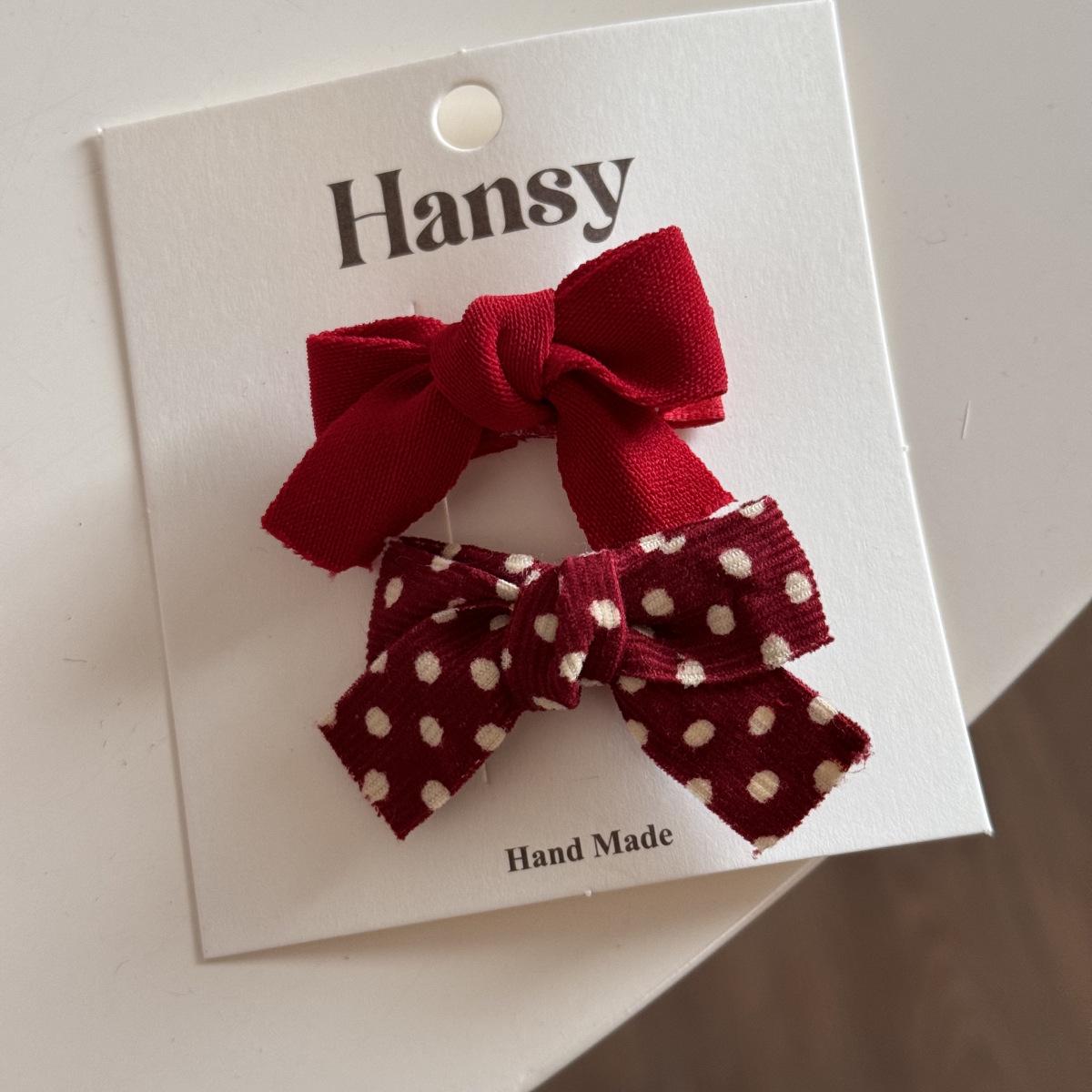 Red Festive New Year Plaid Bow Hair Clip - Cute Polka Dot Duckbill for Kids
