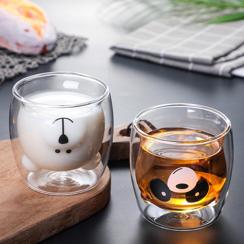 Double-Layer Cartoon Bear Insulated Glass Cup