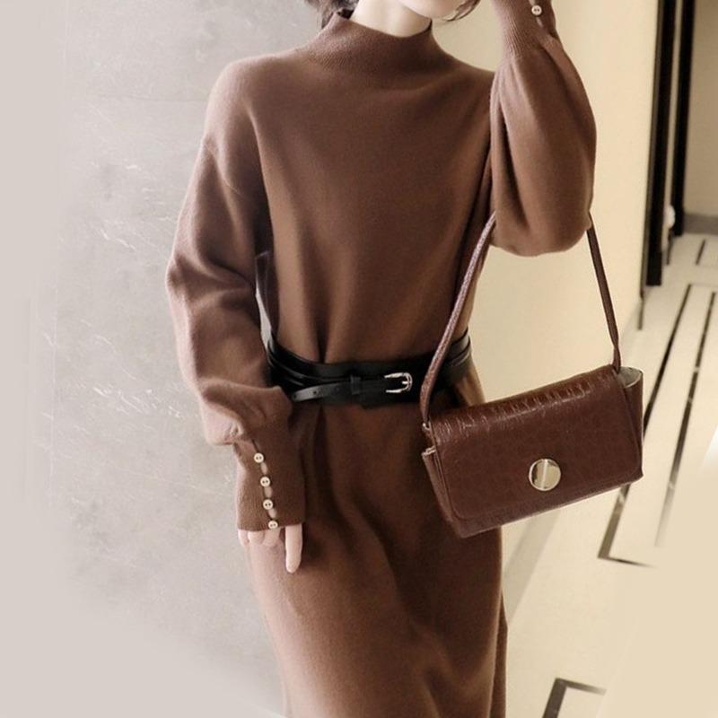 Knitted semi-turtleneck sweater dress autumn and winter temperament Muse fan high-end feeling with coat with bottom skirt