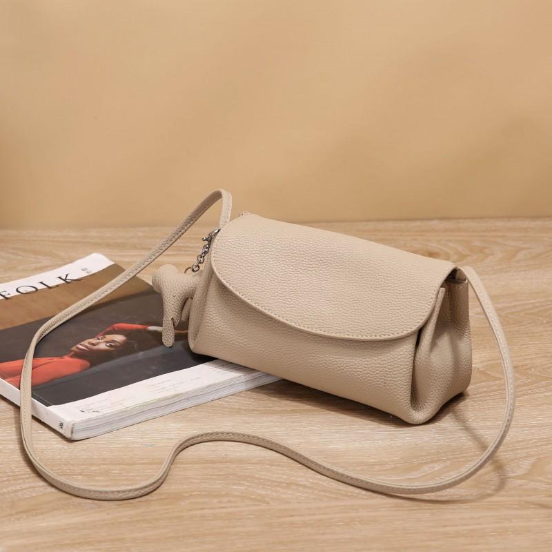 

First-layer Cowhide Women s Bag Is Fashionable All-matching Casual One-shoulder Cross-body Shell Three-layer Authentic Leather Elephant абрикосовий