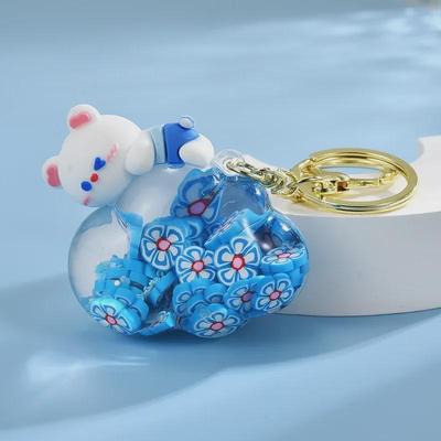 Přívěsek na klíče s lahví s tekutým pískem a olejem, Cloud Oil Bear, DIY akrylový přívěsek s taškou