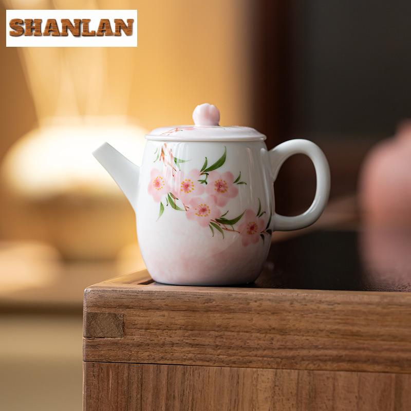 110ml Hand-painted Peach Blossom Teapot Handmade Tea Infuser Pot Tea Making Kettle With Ball Hole Flower Tea For Tea Ornaments