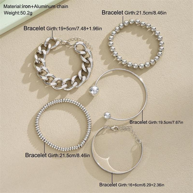 5 Piece/Set Fashion Bold Chain Bracelet for Women Trendy Gold Bow Color Flower Open Bangle Party Jewelry Accessories