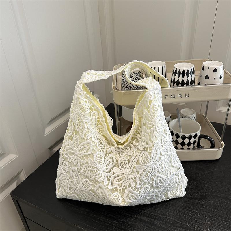 New Summer Gentle Fairy Pastoral Style Water-soluble Lace Shoulder Bag Casual Large-capacity Commuter Tote Bag