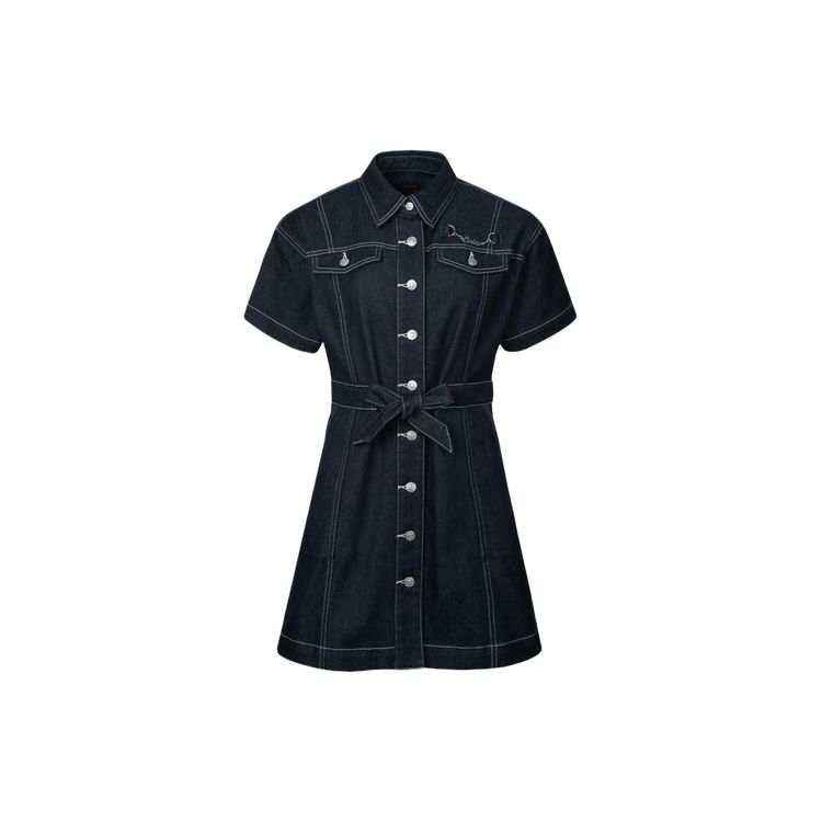 Evisu Small Seagull Embroidered Wide Denim Shirt Dress Women dress Denim-Blue 2ESHTW4DR4102LFDP
