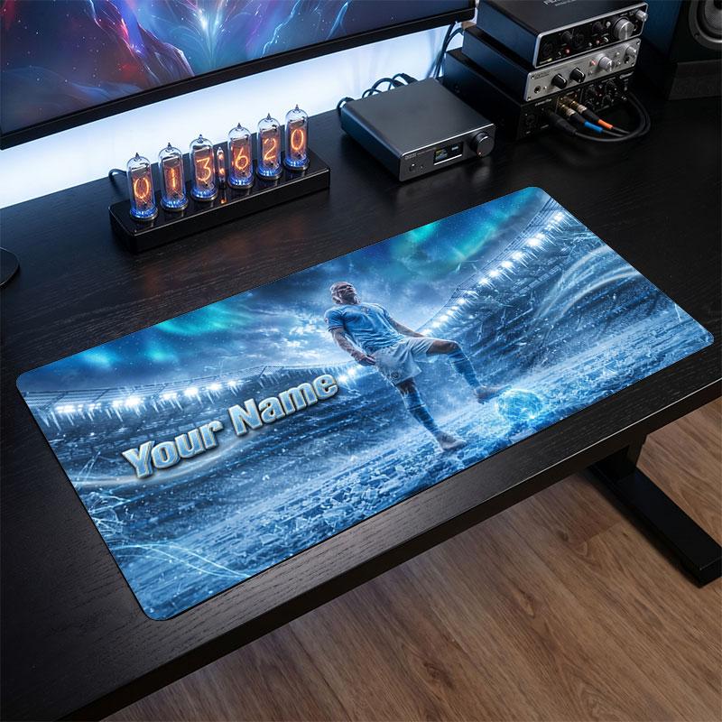 Erling Haaland Custom Large Mouse Pad, Personalized Name Text Print, Football Logo Non‑Slip Desk Mat Gaming Gift