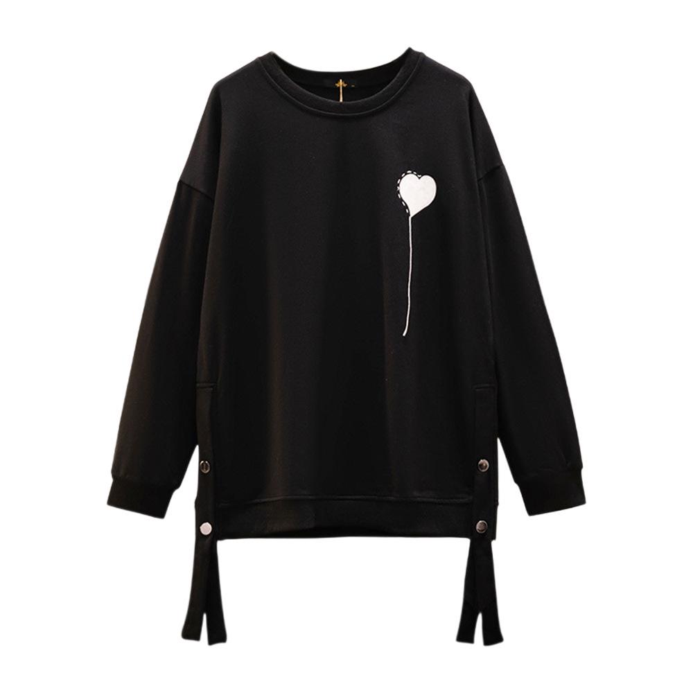 

Толстовка большого размера для женщин 130-320 кг - Стильная уличная одежда для весны/осени 2XL (Fits 130-160 jin) чёрный