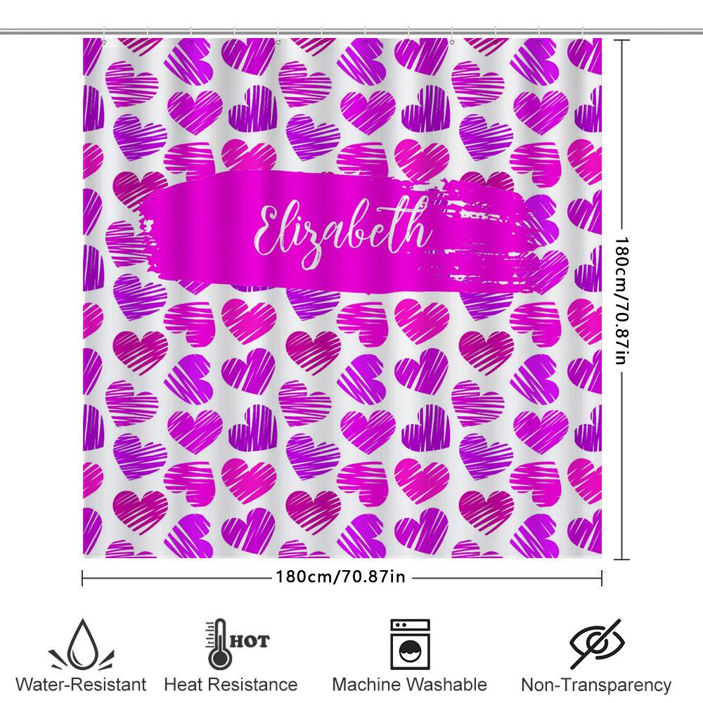 Pink Hearts Bathroom Shower Curtain With Name For Girls Gift Decor Home Decoration Waterproof Fabric Size Customize