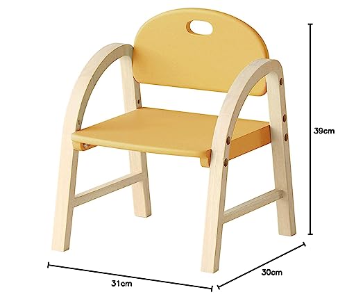 Market Chair for Children with Armrests, Amy Series, 31cm (W) X 30cm (D) X 39cm (H) (Seat Height 20cm, 23.5cm), Mustard Yellow, Made of Natural Wood,