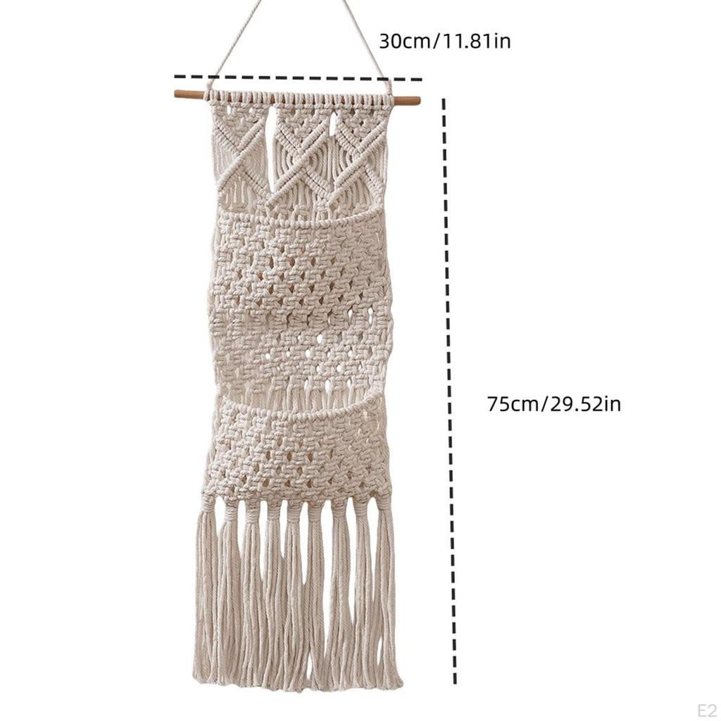 Macrame Wall Hanging Tassels Woven Tapestry with 2 Storage Net Ornament Decoration Decor for