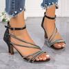 Elegant Women Wedding Party Prom Shoes Crystal Rhinestone Narrow Band Open Toe Thin High Heels Gladiator Sandals