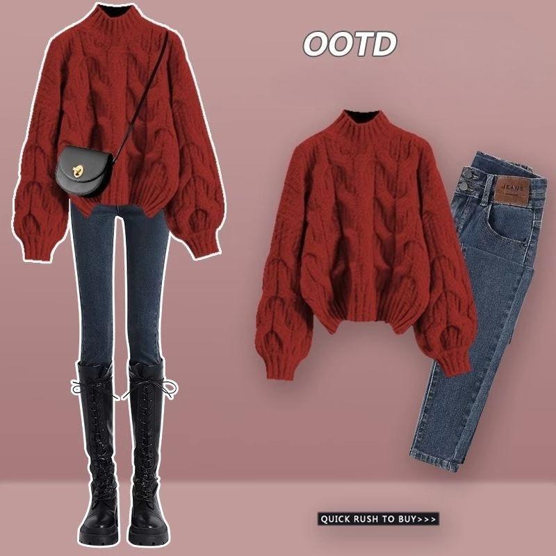 Maglione Corto a Maglia Larga da Donna con Mezzo Collo Alto Autunno Inverno Nuovo Stile Dimagrante Strato di Base Top Alla Moda