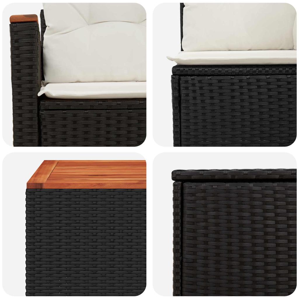 Sofa Set 6 Pieces Black and Cream White Poly Rattan and Steel