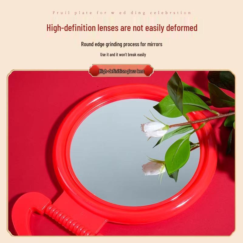 Vintage Wall-Mounted Bride's Mirror - Red, Large, Single-Sided for Bedroom or Tabletop