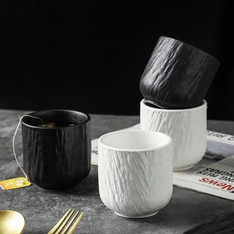 Rock Patterned Straight Cup Black Drinking Ceramic Tea Cup Without Handle, Hotel Restaurant Drinking Tea Cup, Tea Cup, Wine Cup