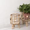 Rattan Indoor Plant Stand Straw Woven Flowers Pots Holder Stool with Legs Floor Planter Baskets Rack Wood Plant Shelf