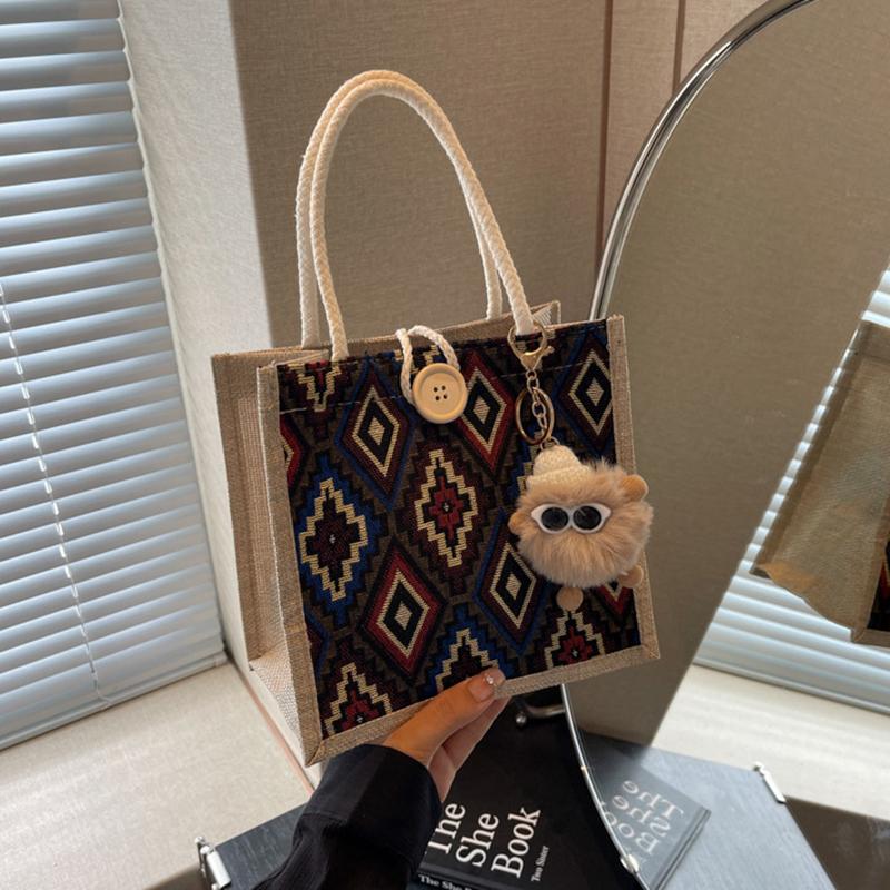 Tragbare Bento-Tasche Lässige Tragetasche für Damen Ethnischer Stil Pendler-Handtasche Einfache Große Kapazität Einkaufstasche Geschenke