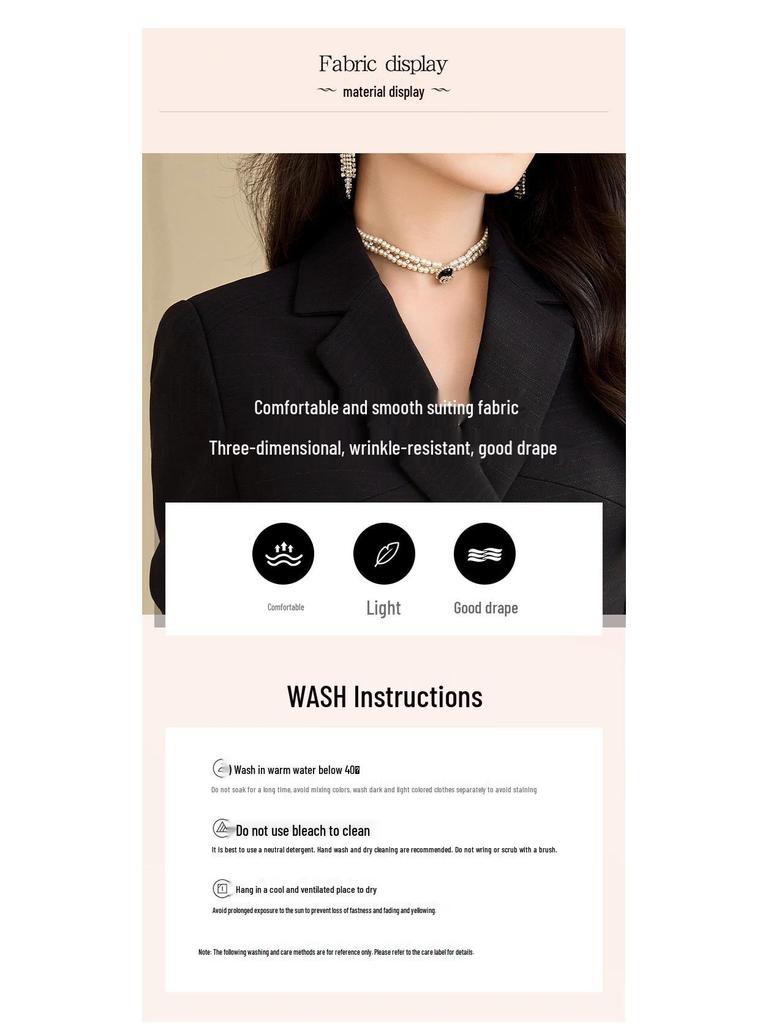 Women's Autumn Black Double-Breasted Blazer and Pants Set - Professional Slim Fit for Business and Interviews