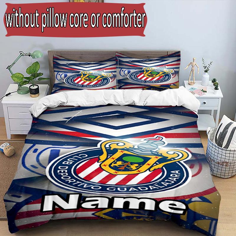 3pcs Duvet Cover Set (1*Duvet Cover + 2*Pillowcase, Without Core), Custom Name Club Deportivo Guadalajara Pattern Bedding Set, Home Bedroom Decor Gift
