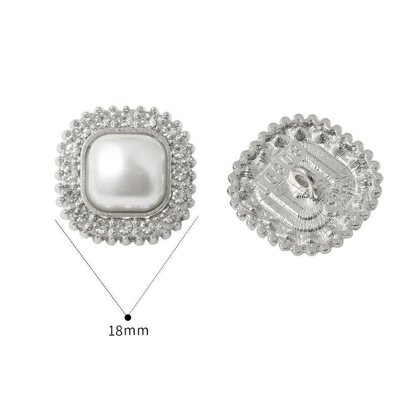 Luxury Hollow Out Pearl Rhinestone Metal Buttons 2Pcs for DIY Sewing Suit Dress Bag Decor Accessory