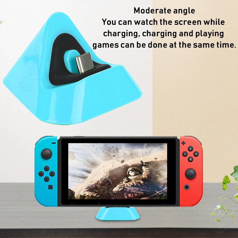 Přenosná trojúhelníková nabíjecí základní kovová spodní nabíječka typu C pro hostitele Switch Lite(Modrá zelená )