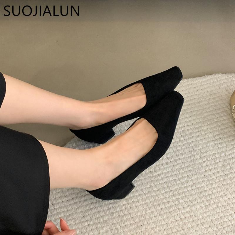 Fashion SUOJIALUN 2025 Spring New Brand Shallow Slip On Women Boat Shoes Square Low Heel Single Shoes Elegant Outdoor Dress Pumps Shoes