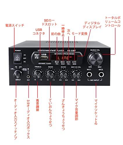 Compact Bluetooth Power Amplifier, 110V, 60W Stereo Amplifier, Black, with USB Input, Multi-EQ Remote Control, and Bluetooth 4.0 for Karaoke.