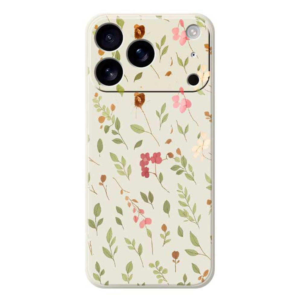 For iPhone 17 Pro Case Small Flower Leaves Pattern Printing Straight Edge TPU Phone Back Cover