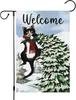 Louise Maelys Welcome Winter Garden Ag 12x18 Double Sided, Burlap Farmhouse Small Pine Tree Black Cat Yard for Seasonal Ou