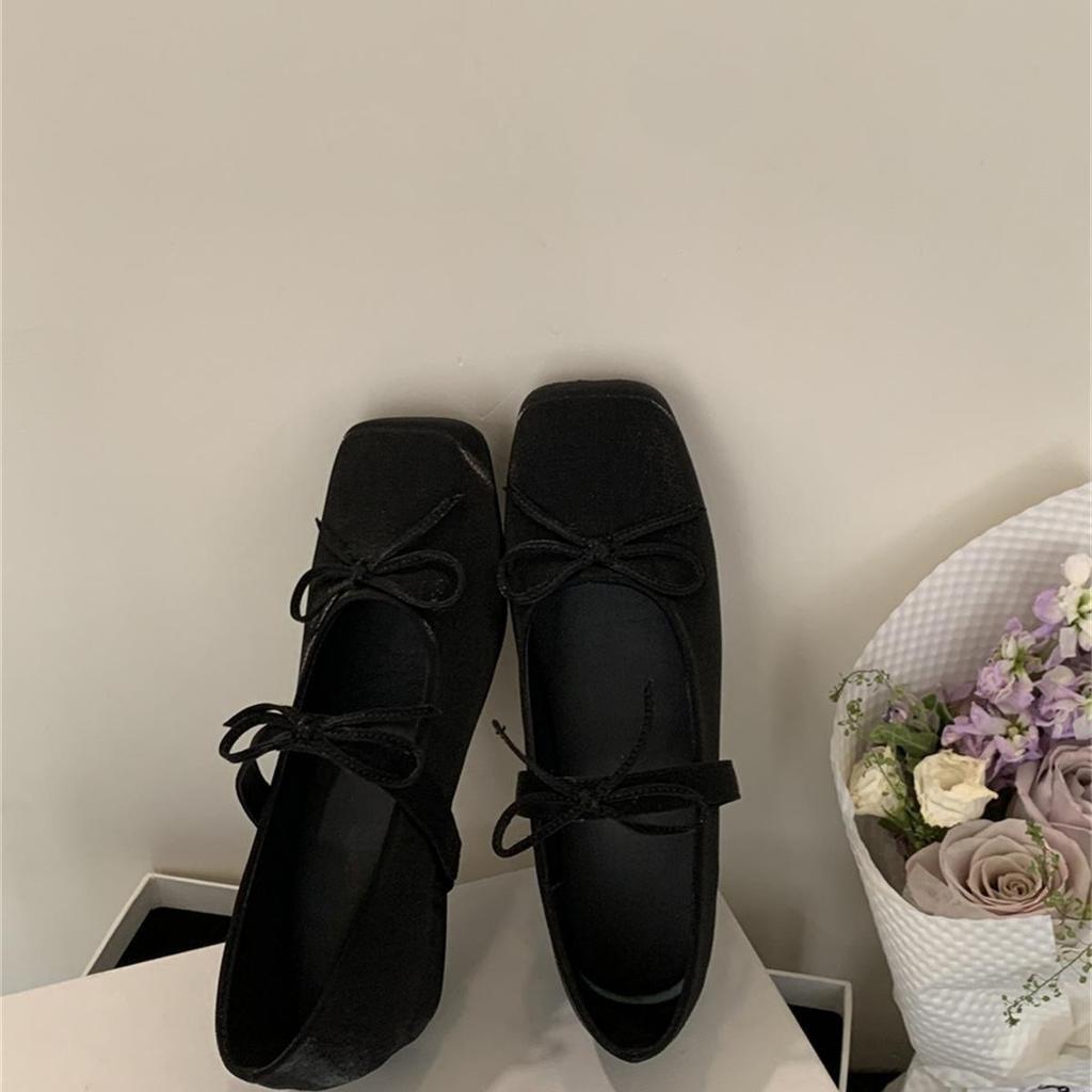 Inner Height Increase 2025 Mary Jane Square Head Small Man Bow Ballet Shoes Single Shoes with Skirt Grandma Shoes Satin Surface